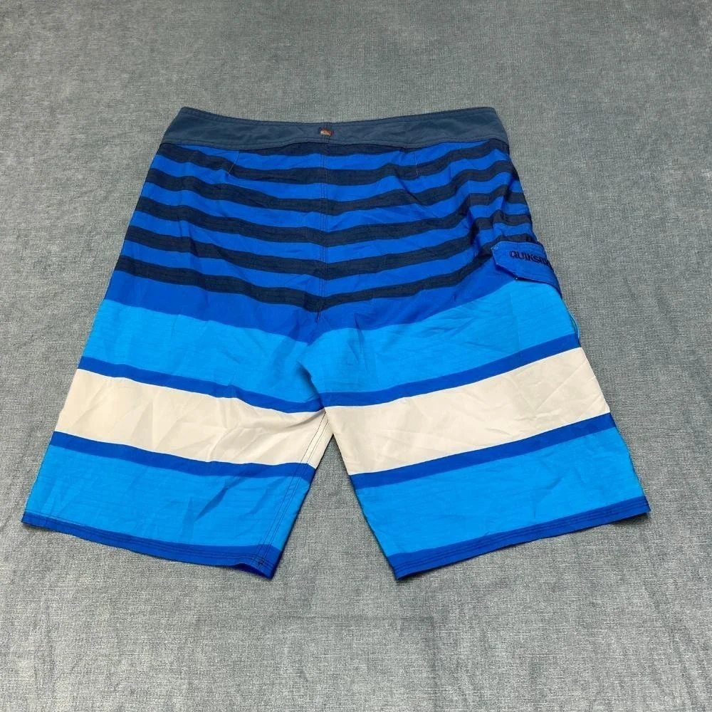 Quiksilver Board Shorts Men 34 Blue White Colorblock Surfing Swimwear Drawstring